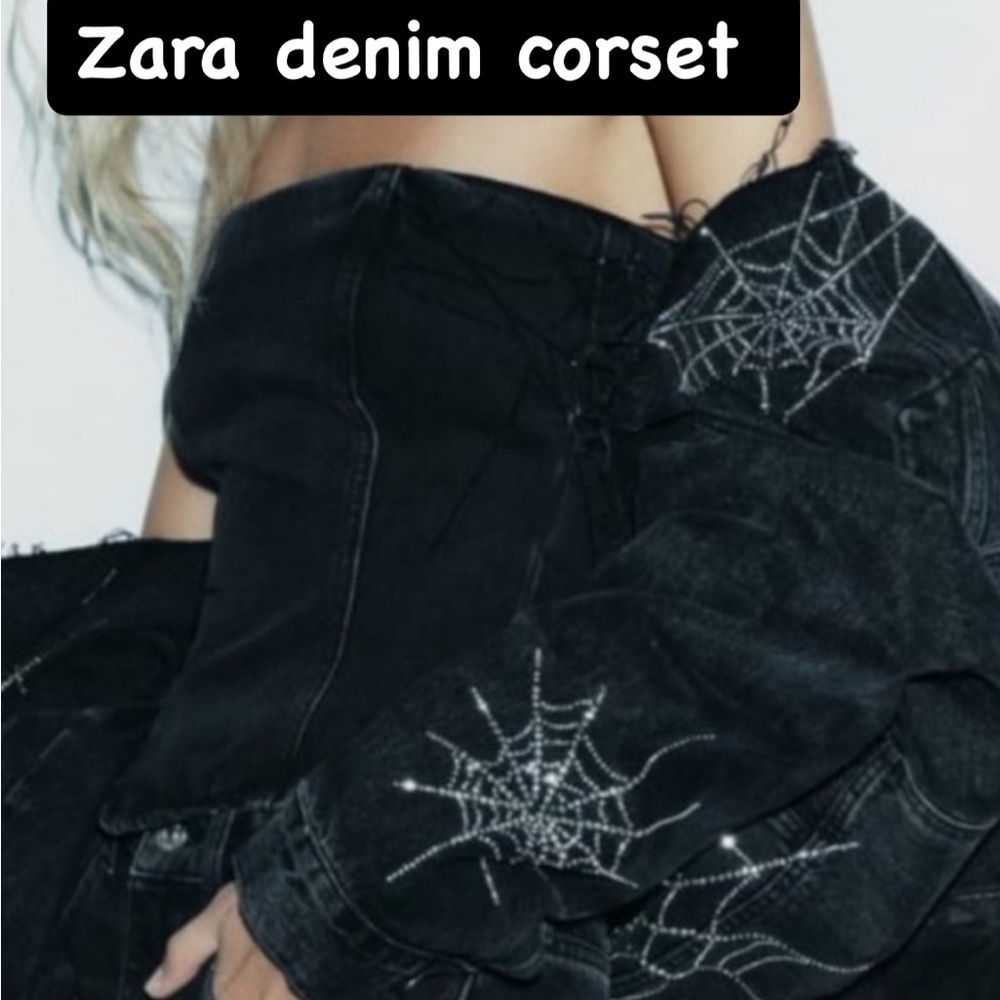 NWT ZARA TRF RHINESTONE
SPIDERWEB STRAPLESS DENIM
TOP M